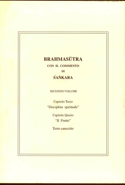 Brahmasutra con il commento di Sankara - copertina