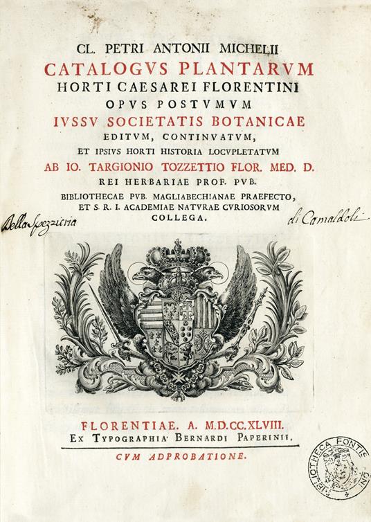 Catalogus plantarum Horti Caesarei Florentini - Pier Antonio Micheli - copertina