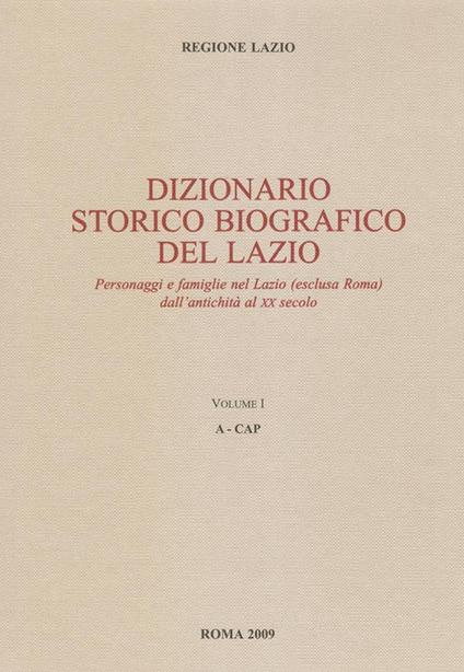 Dizionario storico biografico del Lazio - Franco Sartori - copertina