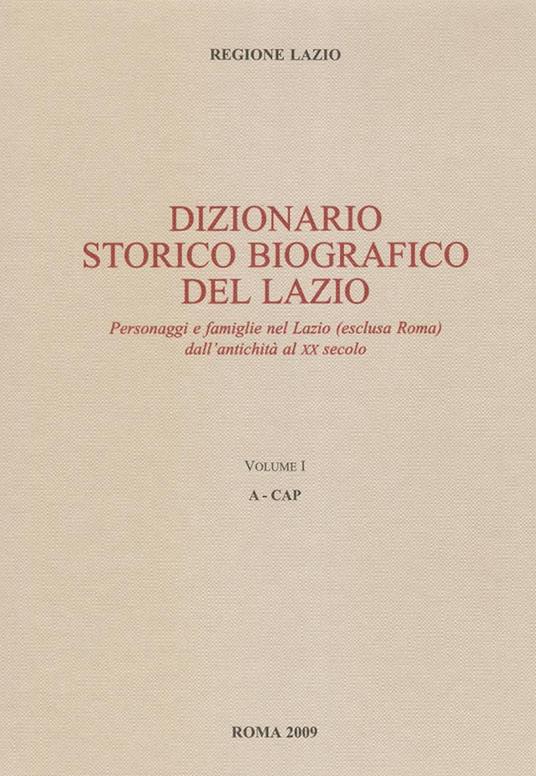 Dizionario storico biografico del Lazio - Franco Sartori - copertina