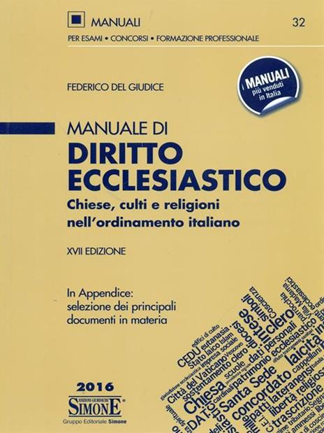 Manuale di diritto ecclesiastico. Chiese, culti e religioni nell'ordinamento italiano - Federico Del Giudice - copertina