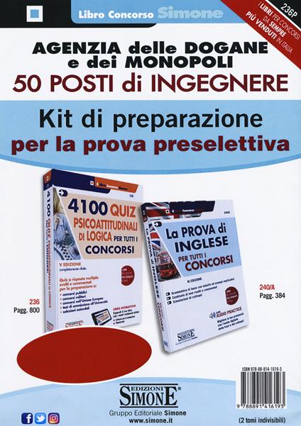 Agenzia delle dogane e dei monopoli. 50 posti di Ingegnere. Kit di preparazione per la prova preselettiva - copertina