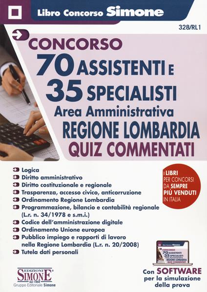 Concorso 70 assistenti e 35 specialisti. Area amministrativa. Regione Lombardia. Quiz commentati - copertina