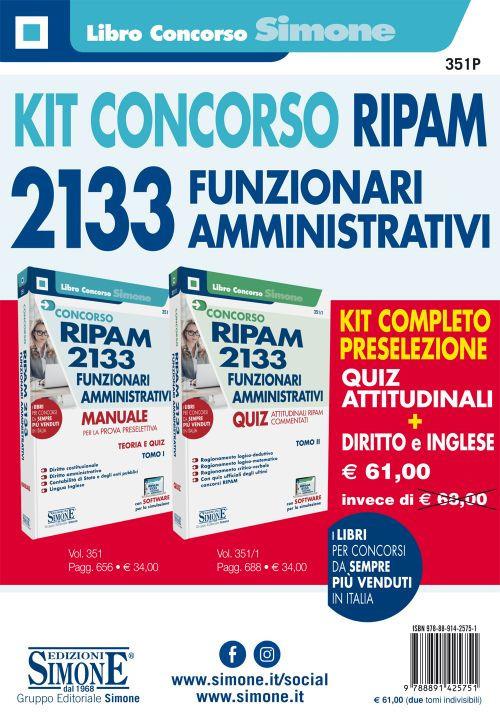 Concorso 2133 funzionari amministrativi RIPAM. Kit completo preselezione. Quiz Attitudinali. Diritto e Inglese. Con software di simulazione - copertina