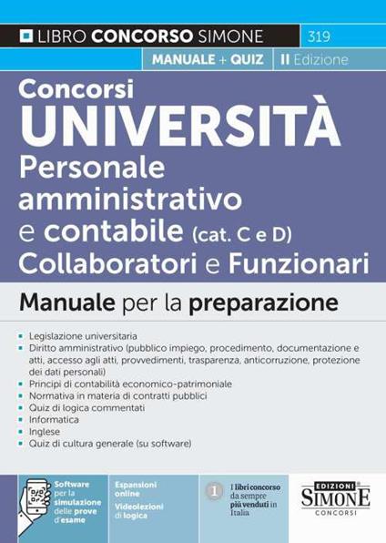 Concorsi Università. Personale amministrativo e contabile (categorie C e D). Collaboratori e funzionari. Manuale per la preparazione. Con espansione online. Con software di simulazione - copertina