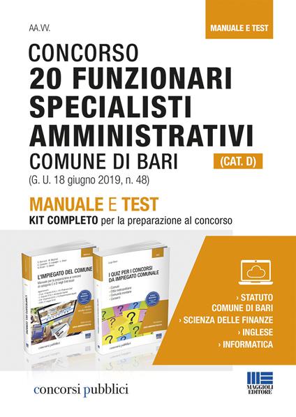 Concorso 20 funzionari specialisti amministrativi (Cat. D). Comune di Bari. Manuale e test. Con software di simulazione - copertina