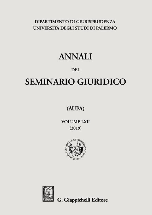 Annali del seminario giuridico dell'università di Palermo. Vol. 62 - copertina