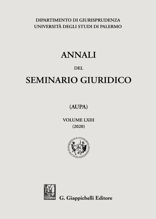 Annali del seminario giuridico dell'università di Palermo. Vol. 63 - copertina