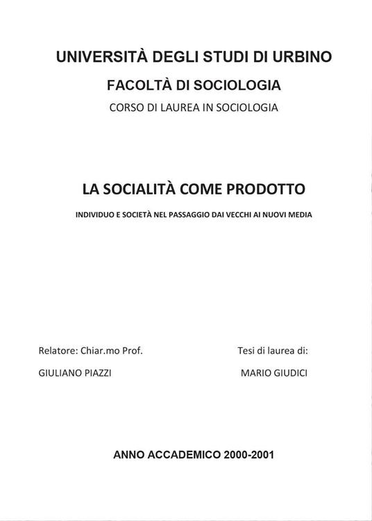 La socialità come prodotto - Mario Giudici - copertina