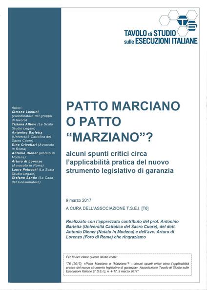 Patto marciano o patto «marziano»? Alcuni spunti critici circa l'applicabilità pratica del nuovo strumento legislativo di garanzia - copertina