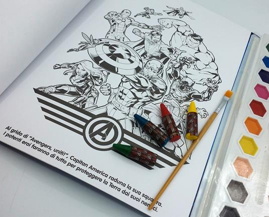Avengers. Dipingi & colora. Con 12 pastelli a cera e 10 acquerelli - Libro  - Marvel Libri - | Feltrinelli