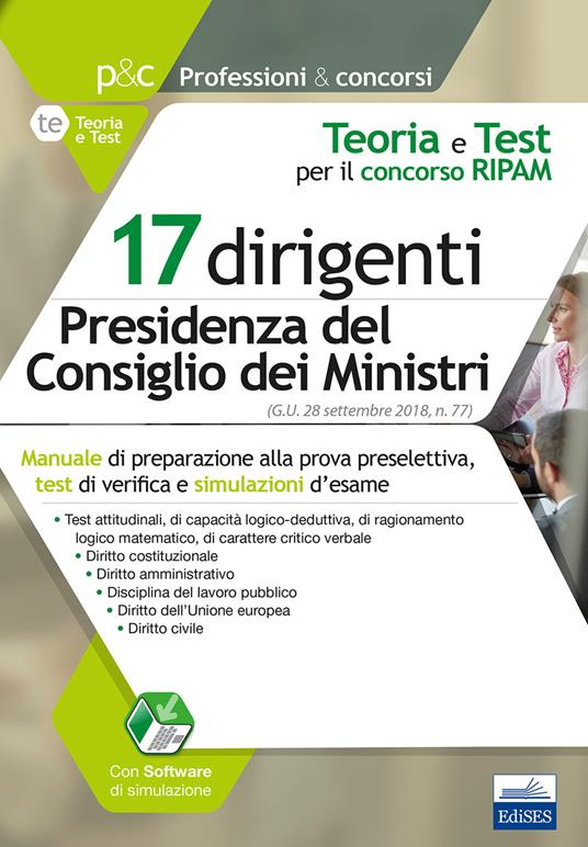 Concorso RIPAM per 17 dirigenti Presidenza Consiglio dei Ministri. Teoria e test per la preselezione. Con software di simulazione - copertina