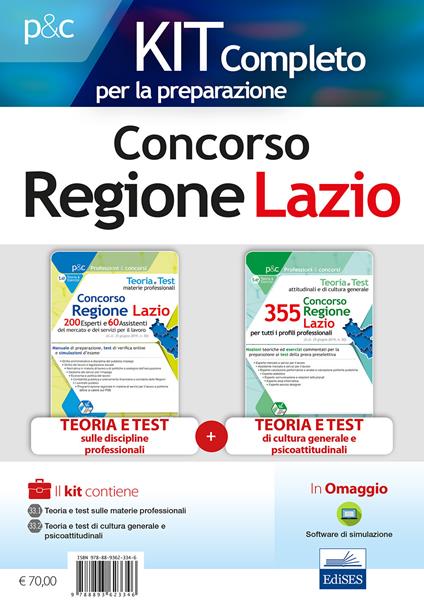 Kit Concorso Regione Lazio. 200 esperti e 60 assistenti mercato e servizi per il lavoro. Test psicoattitudinali, cultura generale e materie professionali. Con software di simulazione - copertina