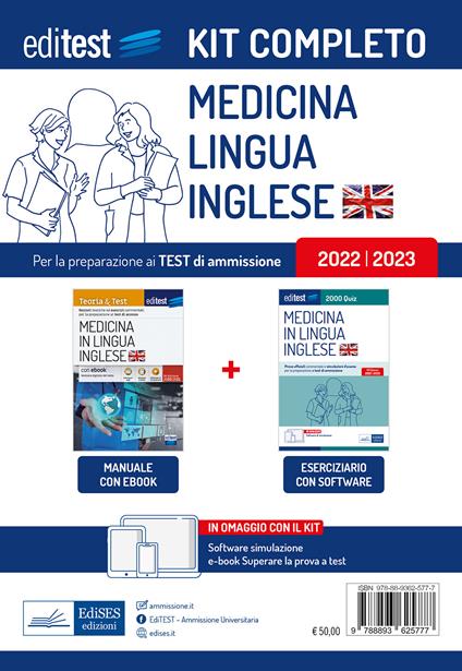 Kit completo EdiTEST. Medicina in lingua inglese. Teoria & test-2000 quiz. Prove ufficiali commentate e simulazioni d'esame per i test di accesso. Con ebook. Con software di simulazione - copertina