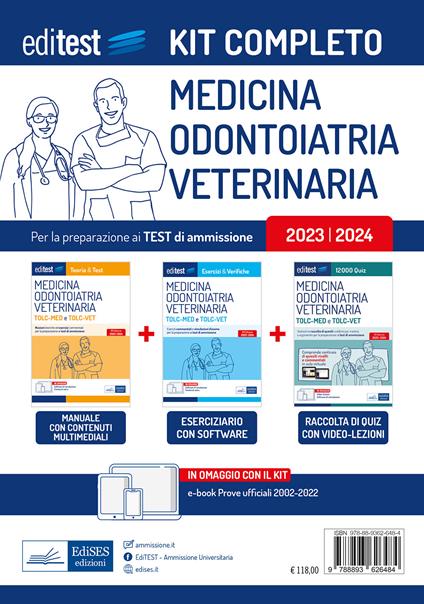 Kit completo test Medicina-Odontoiatria (TOLC-MED), Veterinaria (TOLC-VET) 2023: Manuale di teoria e test-Raccolta di 12.000 quiz-Esercizi e verifiche. Con ebook: Prove ufficiali 2002-2022. Con software di simulazione - copertina