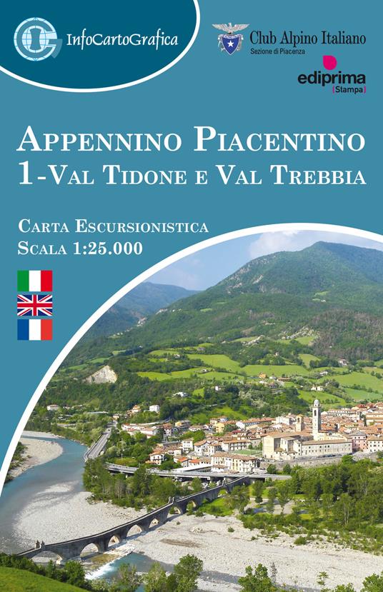 Appennino piacentino. Carta escursionistica 1:25.000. Ediz. italiana, inglese e francese. Con piccola guida. Vol. 1: Val Tidone e Val Trebbia. - InfoCartoGrafica snc,Club Alpino Italiano - Sezione di Piacenza - copertina