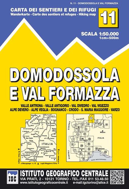 Carta n. 11 Domodossola e Val Formazza 1:50.000. Carta dei sentieri e dei rifugi - copertina