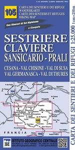 Carta n. 105 Sestriere, Claviere, Prali 1:25.000. Carta dei sentieri e dei rifugi. Serie monti