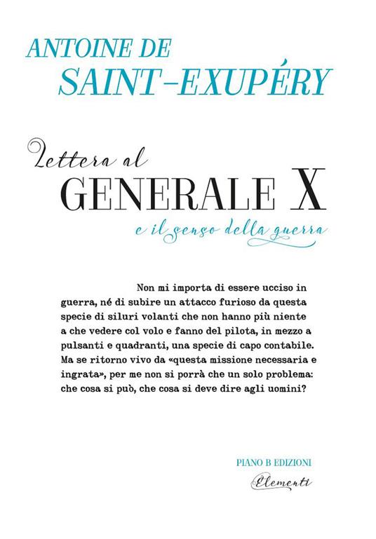 Lettera al Generale X e il senso della guerra - Antoine de Saint-Exupéry - copertina