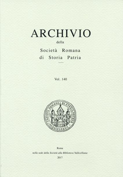 Archivio della Società romana di storia patria. Vol. 140 - copertina