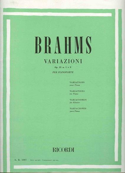  Variazioni Op.21-1,2. Pianoforte -  Johannes Brahms - copertina