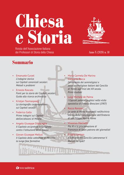 Chiesa e storia. Rivista dell'Associazione Italiana dei Professori di Storia della Chiesa. Vol. 10 - copertina