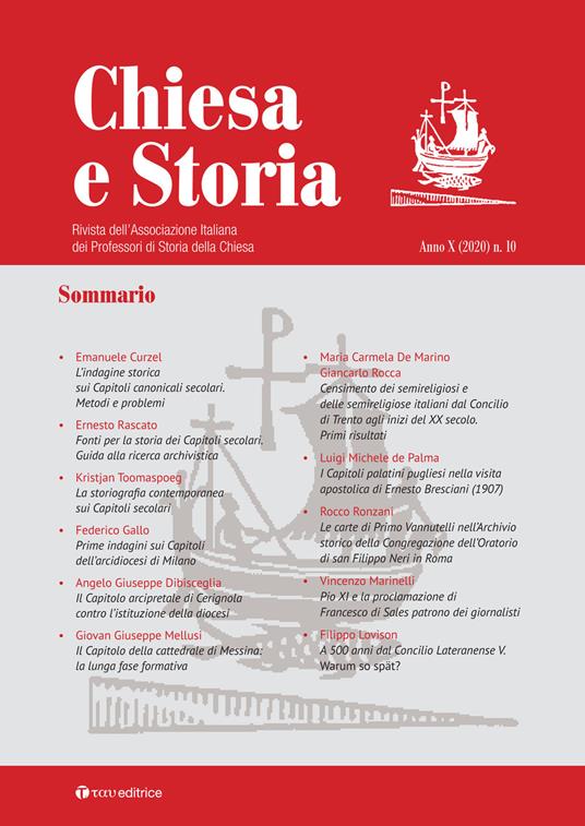 Chiesa e storia. Rivista dell'Associazione Italiana dei Professori di Storia della Chiesa. Vol. 10 - copertina