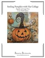 Smiling Pumpkin with Hat Collage Cross Stitch Pattern: Regular and Large Print Chart