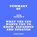 Summary of Ram Charan's What the CEO Wants You To Know, Expanded and Updated