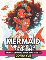 Mermaid Girl Spring Fashion - Anime Coloring Book For Adults Vol.1: Glamorous Nappy Hairstyles & Cute Charming Faces, Beautiful Mythical Marine Life & Black Melanin Sirens in Seasonal Outfits For Stylists, Students, Teens & Cartoon Style Drawing Lovers